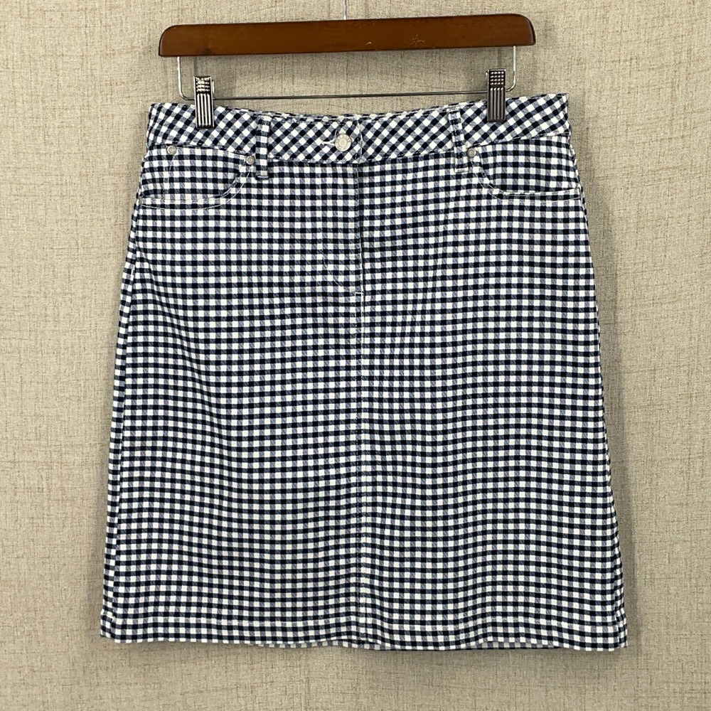 Talbots Skirt Women 10 Navy Blue White Gingham A-Line Preppy Classic Nautical